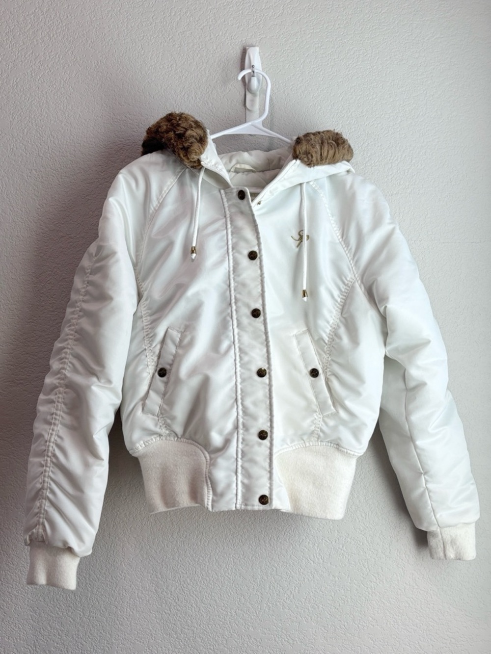 Y2K Southpole Puffer Jacket Coat White and Gold Women’s Size Large